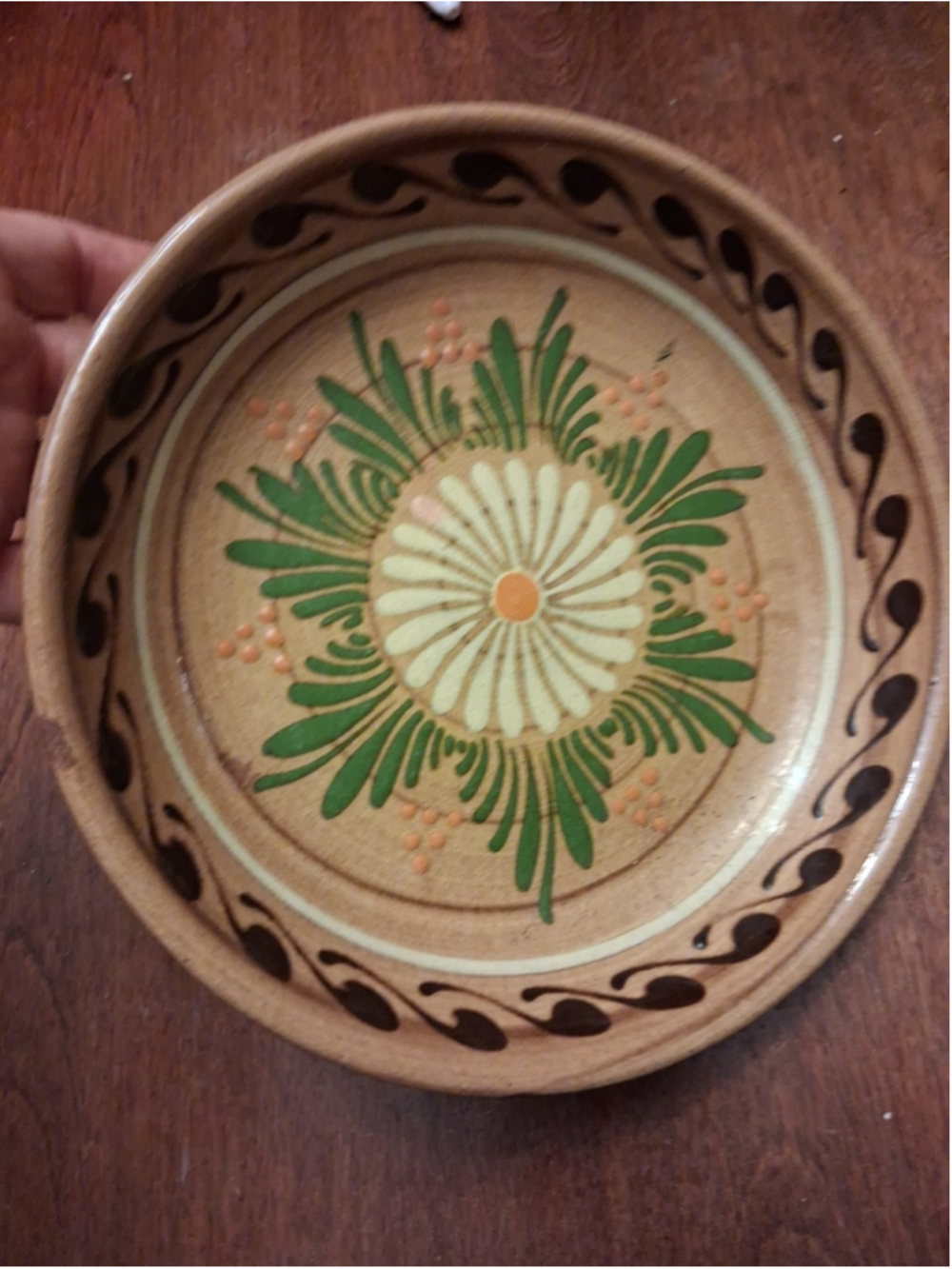 Vtg Soufflenheim Floral Yellow Ware Stoneware Pottery Plate Tray 8"